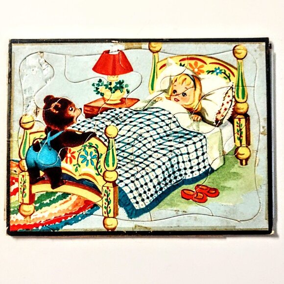 Set 4 Vtg Child's Inlay Puzzles (5.5" x 7.5", Est. 1950s) ~ Goldilocks & 3 Bears - Picture 11 of 12
